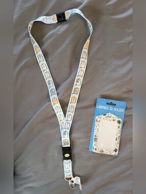 *NWT* Cute Cartoon Cat Light Blue Lanyard with ID Holder